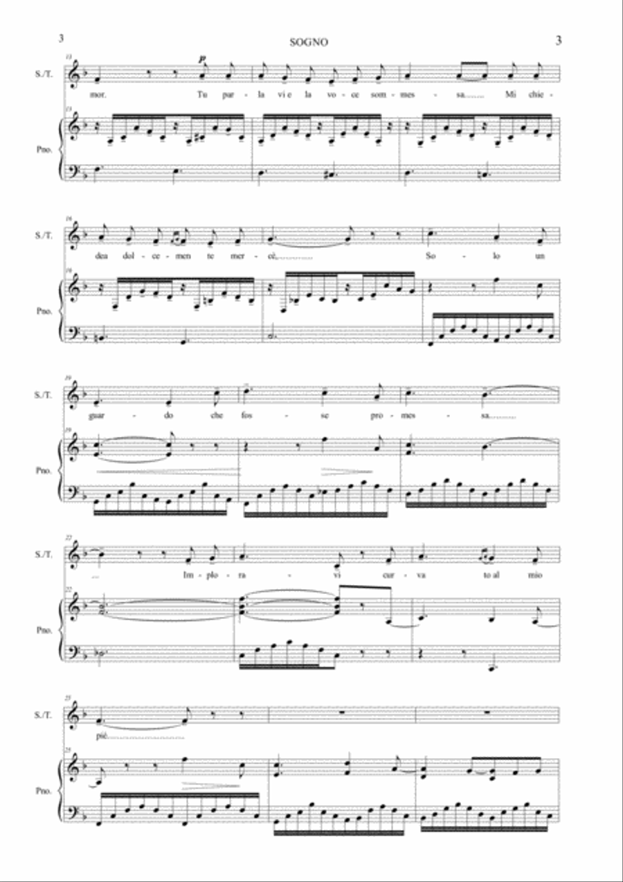 SOGNO - F.P. Tosti - Arr. for Alto or Bariton and Piano Medium Voice scores gallery preview page 3