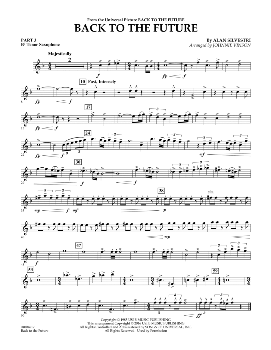 Back to the Future (Main Theme) - Pt.3 - Bb Tenor Saxophone Concert Band scores gallery preview page 1