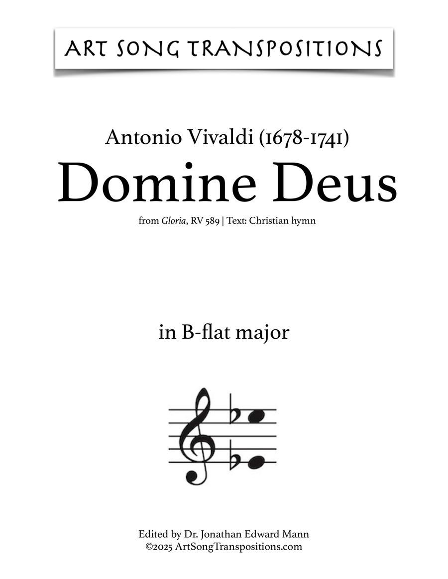 VIVALDI: Domine Deus, RV 589 (transposed to B-flat major) Piano, Vocal scores gallery preview page 1