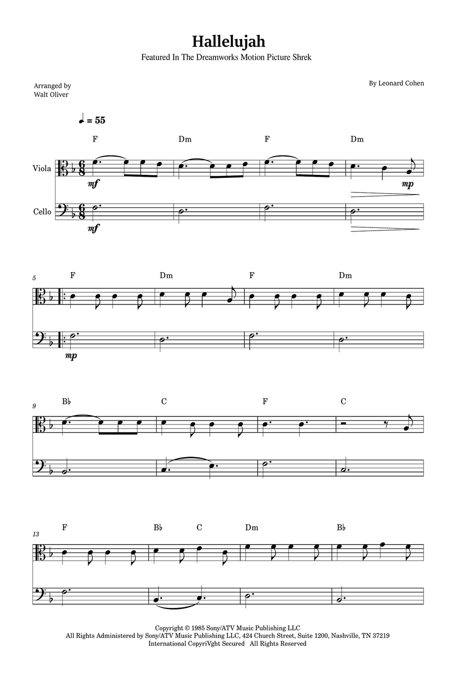 Hallelujah String Duet scores gallery preview page 1
