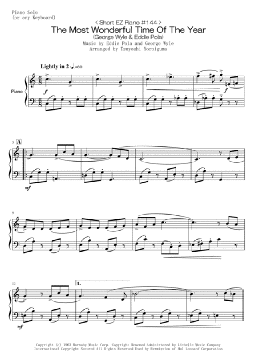 The Most Wonderful Time Of The Year Easy Piano scores gallery preview page 1