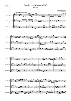 Brandenburg Concerto No. 3 in G major, BWV 1048 1st Mov. (J.S. Bach) for Alto Saxophone Trio