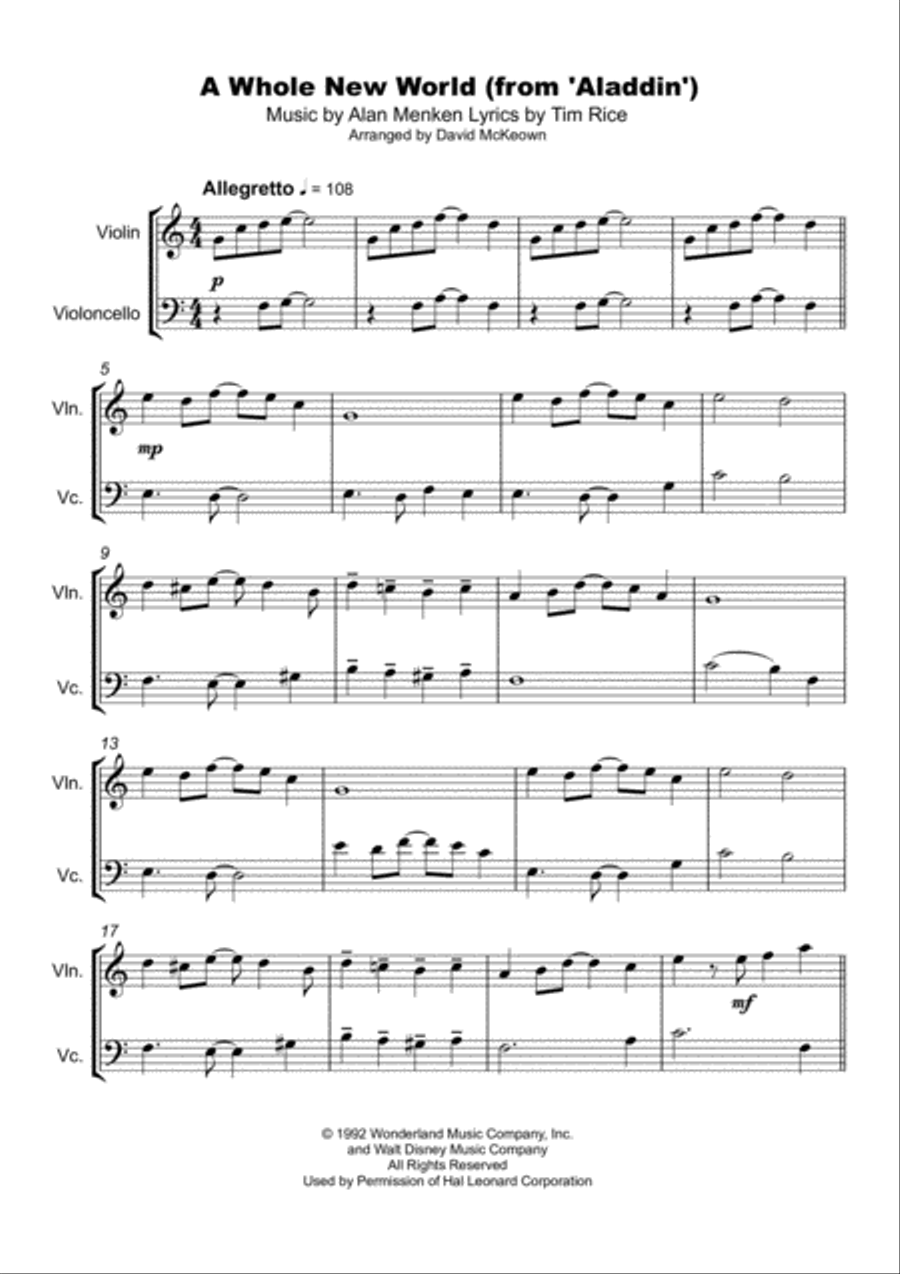 A Whole New World (from 'Aladdin') String Duet scores gallery preview page 2