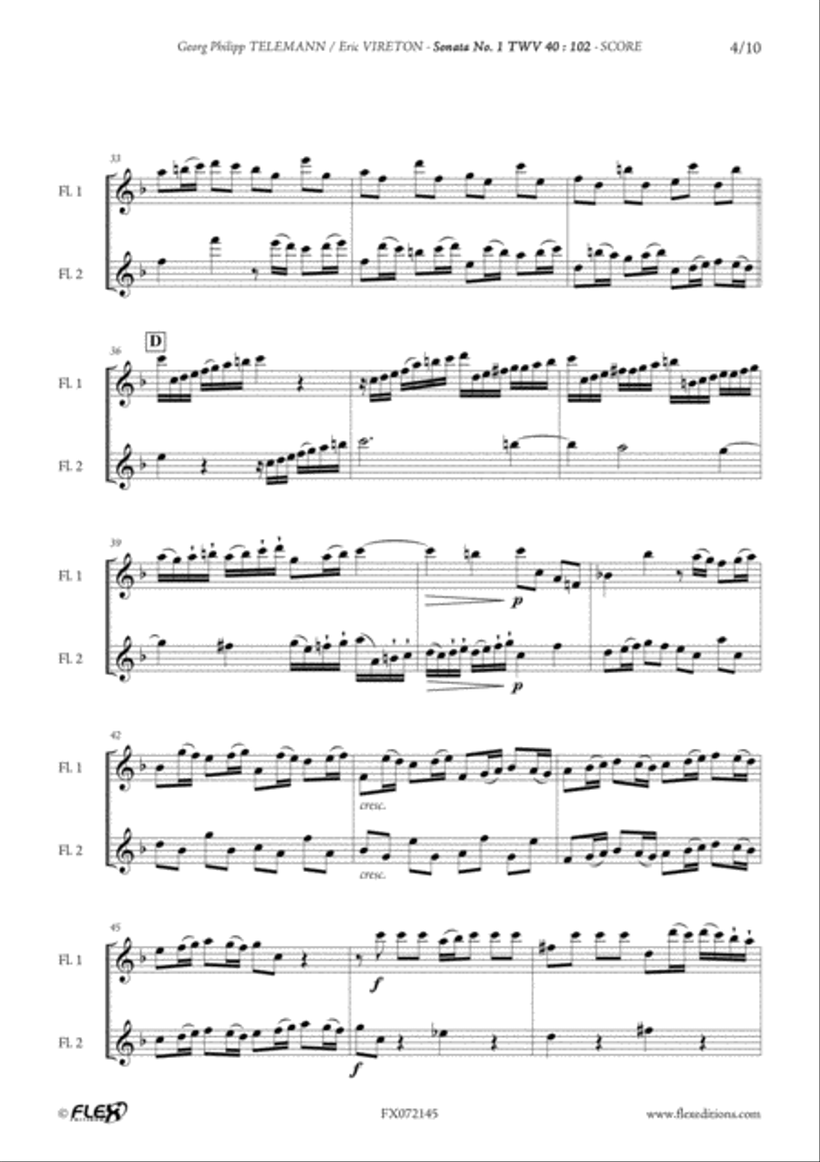 Sonata No. 1 TWV 40 : 102 Flute Duet scores gallery preview page 4