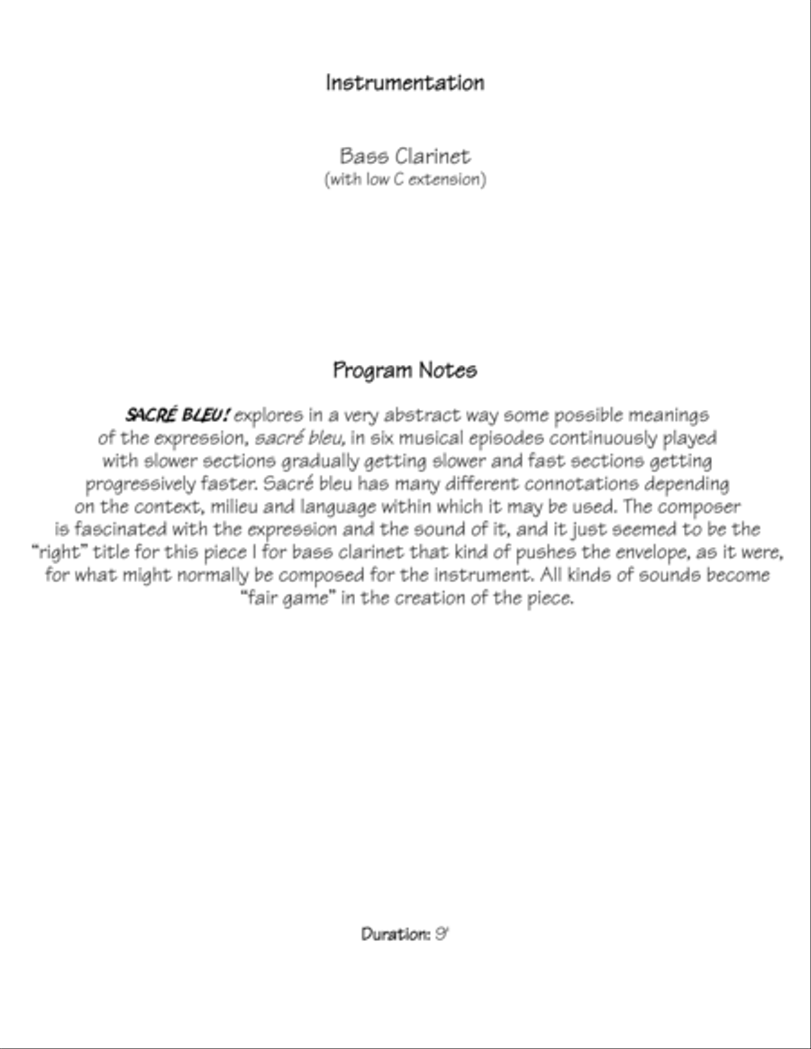 Sacre Bleu! For Bass Clarinet with Low C extension Bass Clarinet scores gallery preview page 2