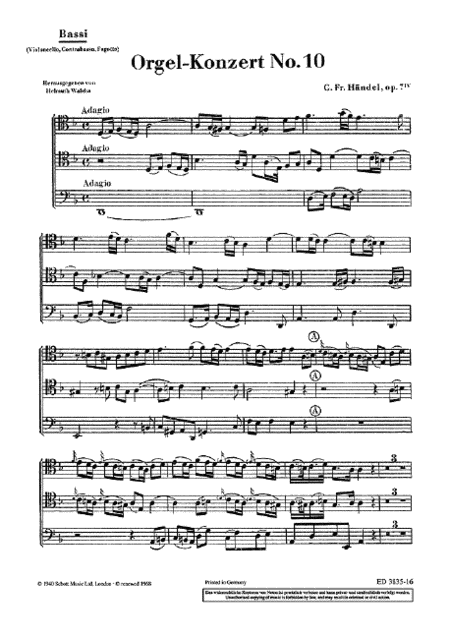 Organ Concerto No. 10 D Minor Op. 7/4 HWV 309