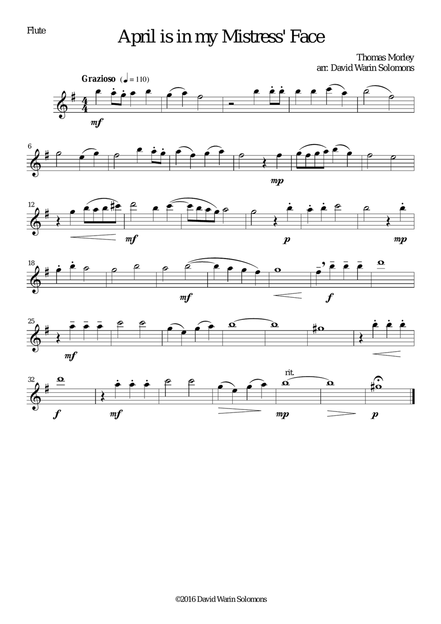 April is in my Mistress' Face for wind quartet Woodwind Quartet scores gallery preview page 3