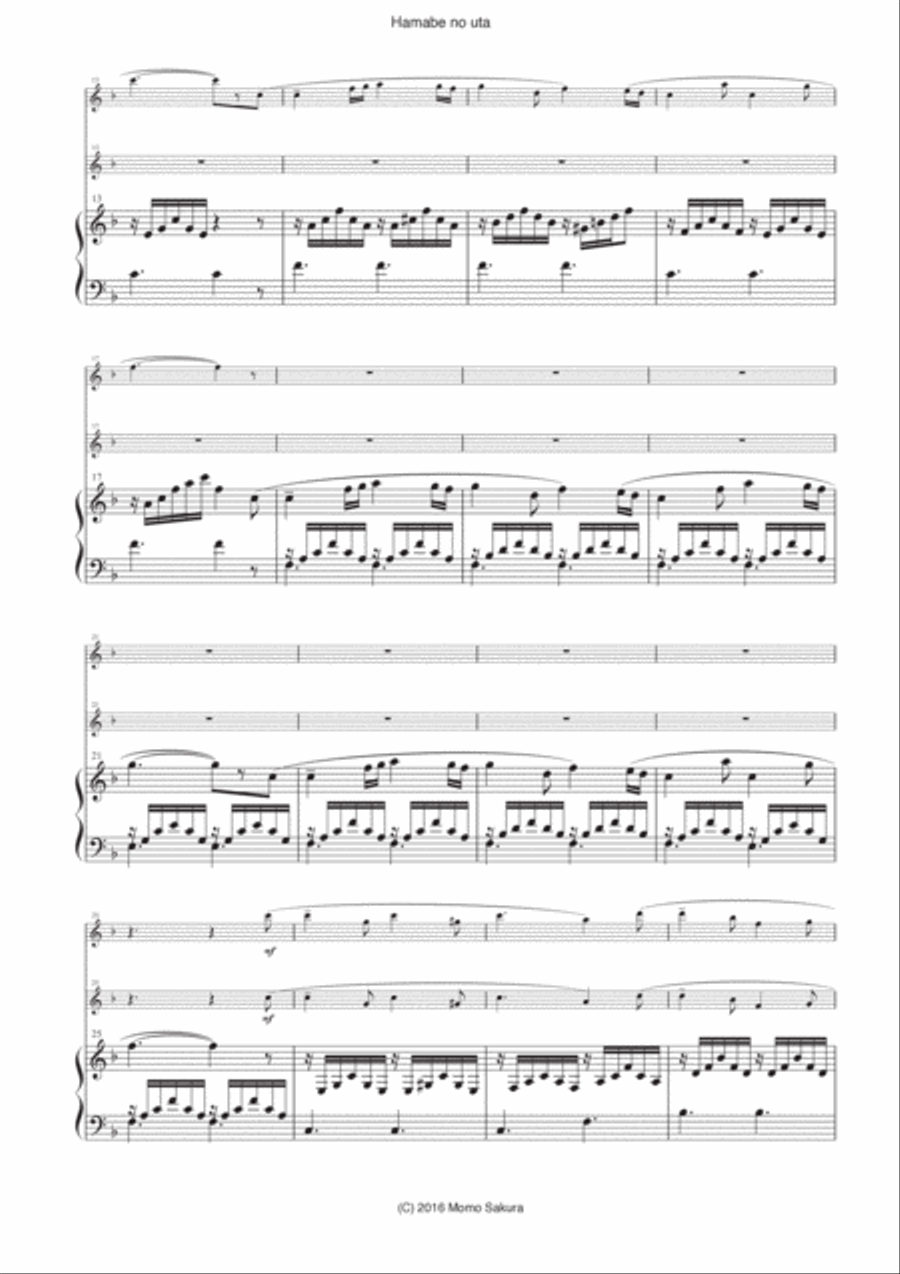 Hamabe no uta The song of Seashore for Flute and Piano Violin optional Japanese song Small Ensemble scores gallery preview page 2