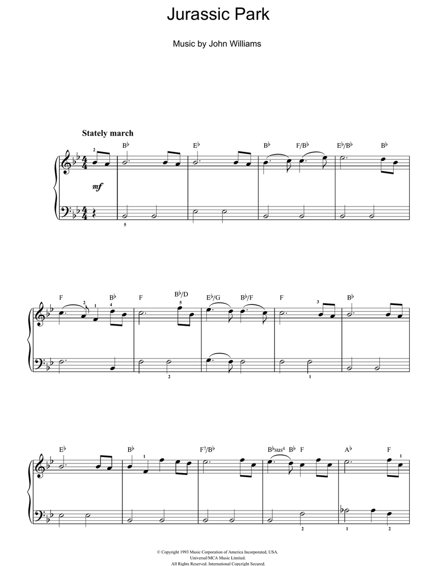 Jurassic Park (Theme) Easy Piano scores gallery preview page 1