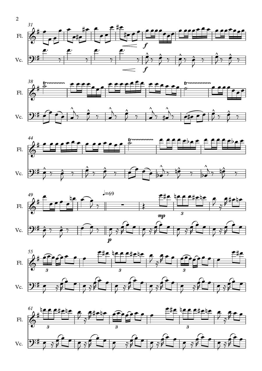 Carmen, Opera Medley. Duet for Flute and Cello Flute scores gallery preview page 2