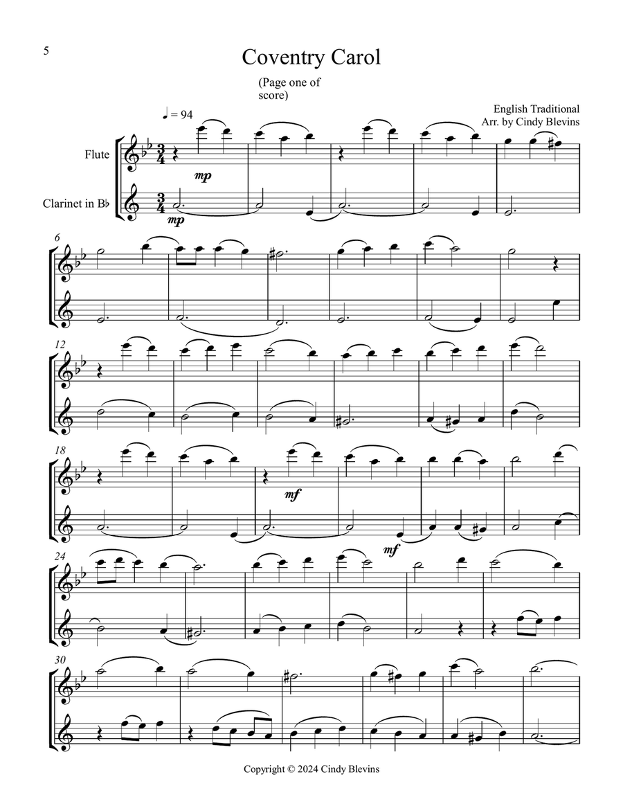 Flute and Clarinet for Christmas, Vol. III (12 arrangements) Woodwind Duet scores gallery preview page 2