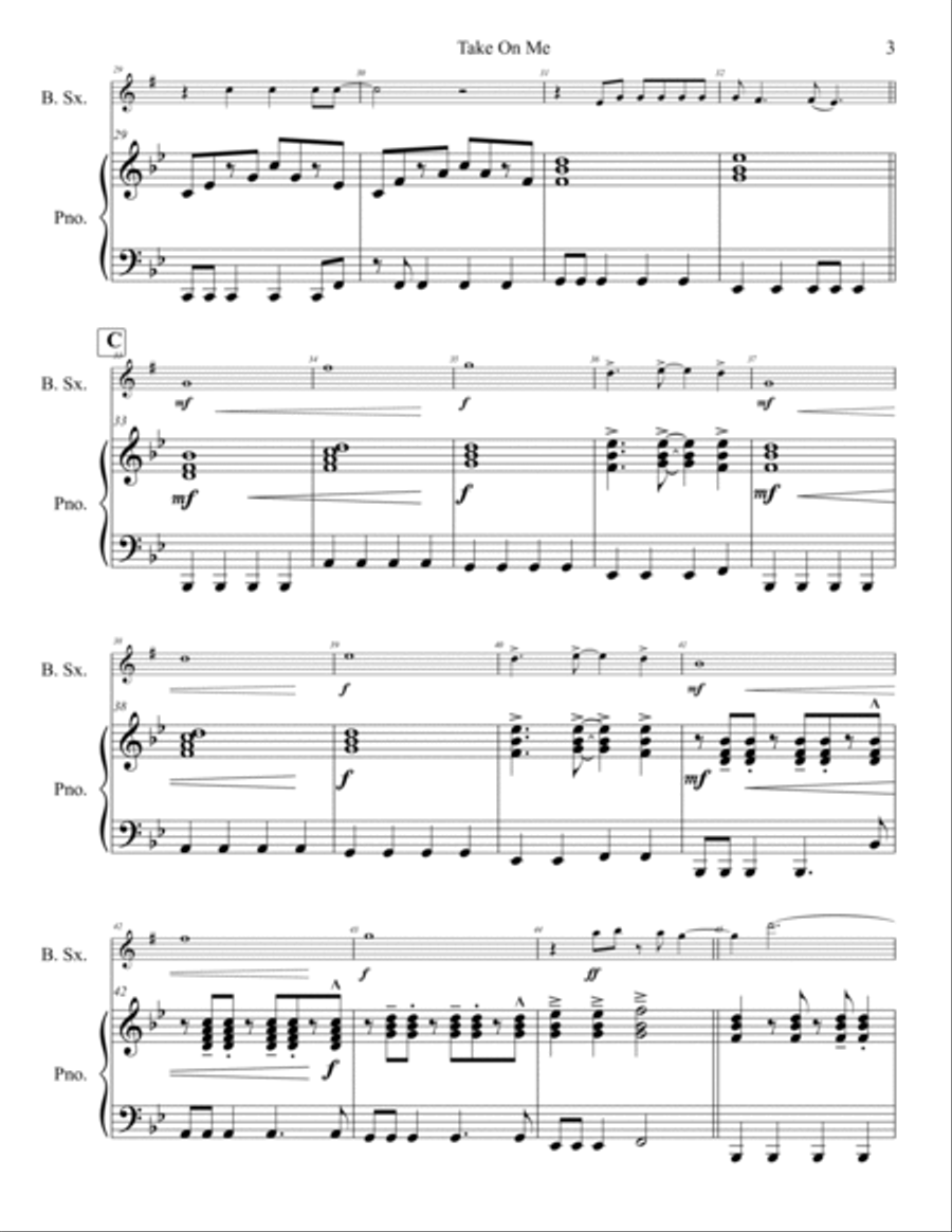 Take On Me Baritone Saxophone scores gallery preview page 4