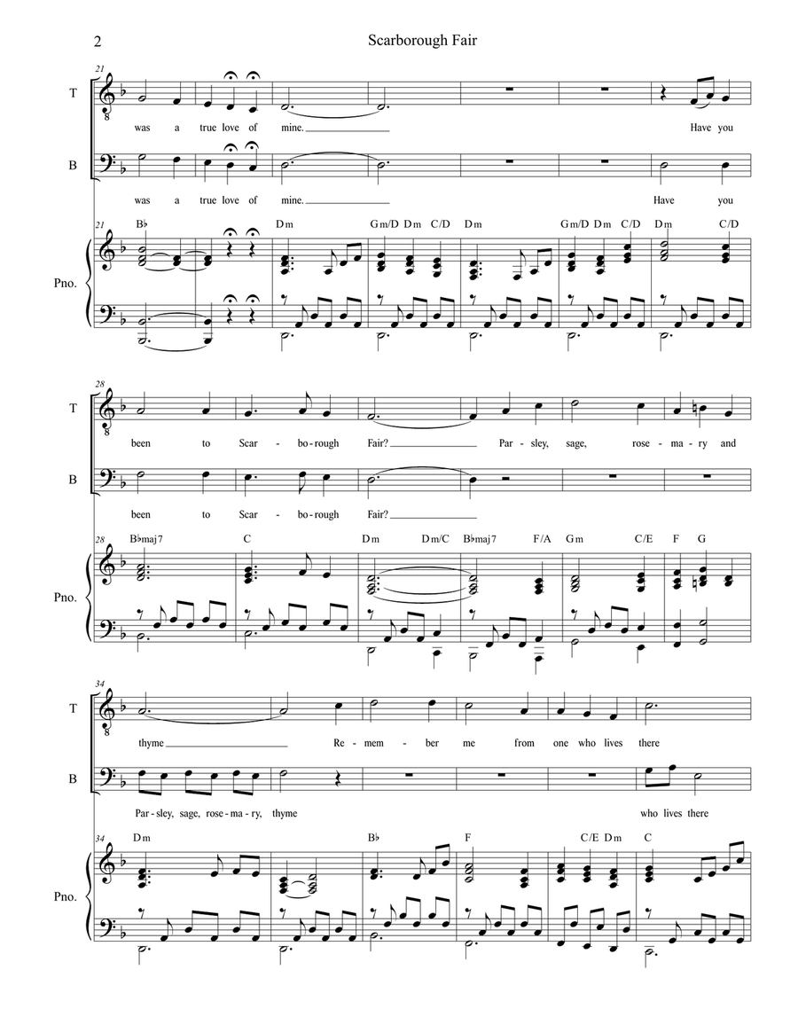 Scarborough Fair (for 2-part choir - (TB) TB scores gallery preview page 3
