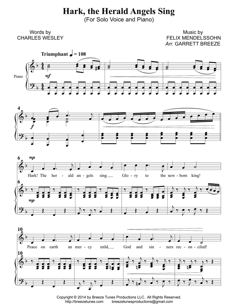Hark, the Herald Angels Sing (Vocal Solo) Piano, Vocal scores gallery preview page 1