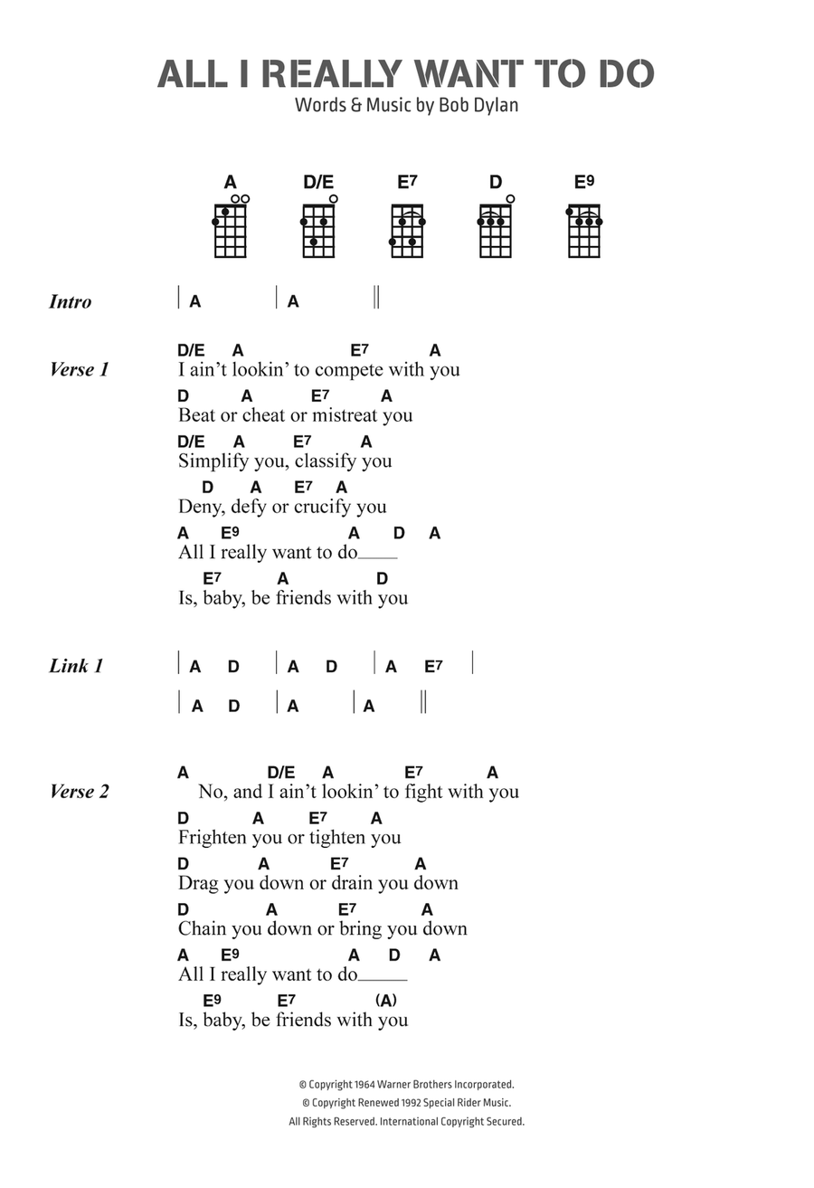 All I Really Want To Do Piano, Vocal, Guitar scores gallery preview page 1