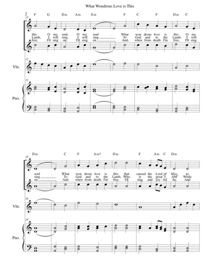 What Wondrous Love is This - Original Lyrics - violin, vocal duet and piano image number null