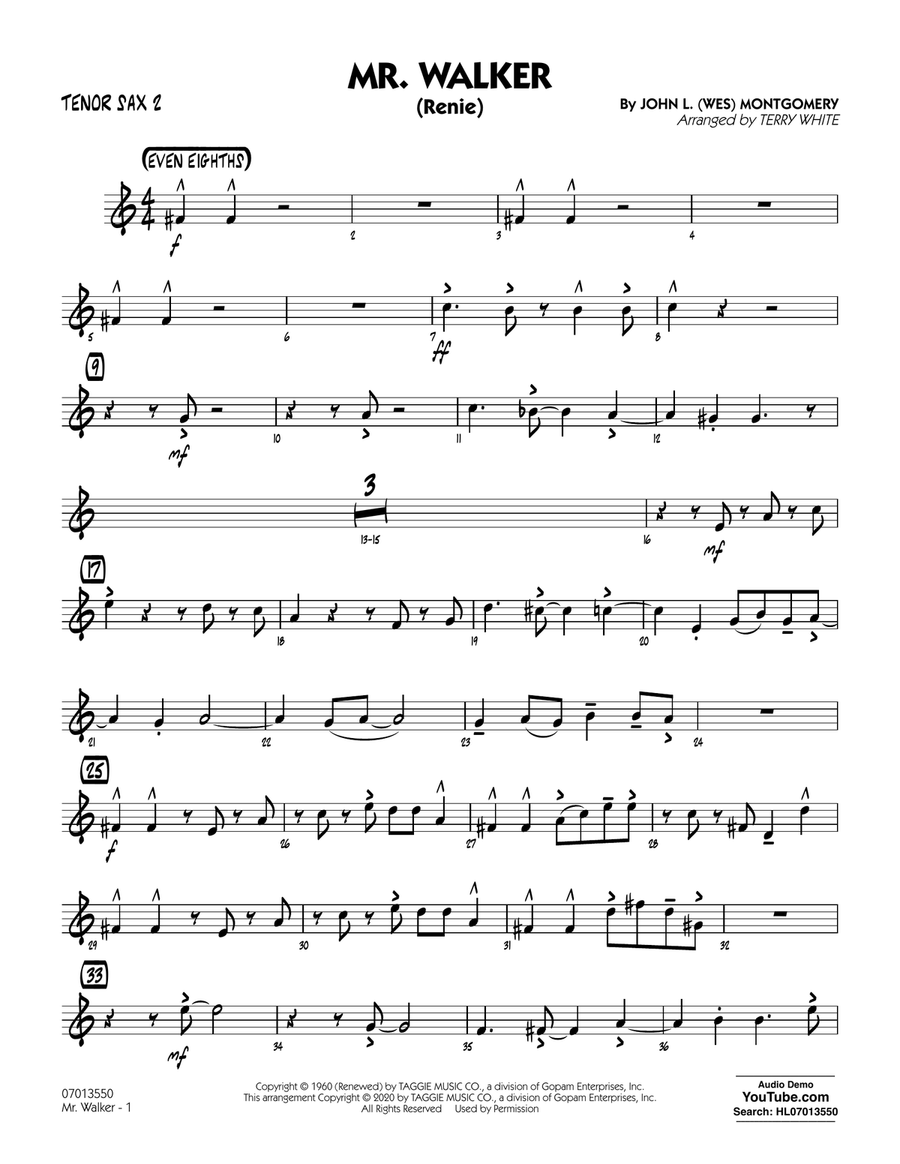 Mr. Walker (arr. Terry White) - Tenor Sax 2 Jazz Ensemble scores gallery preview page 1