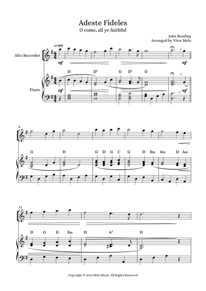 Adeste Fideles (O Come, All Ye Faithful) - recorder and piano image number null