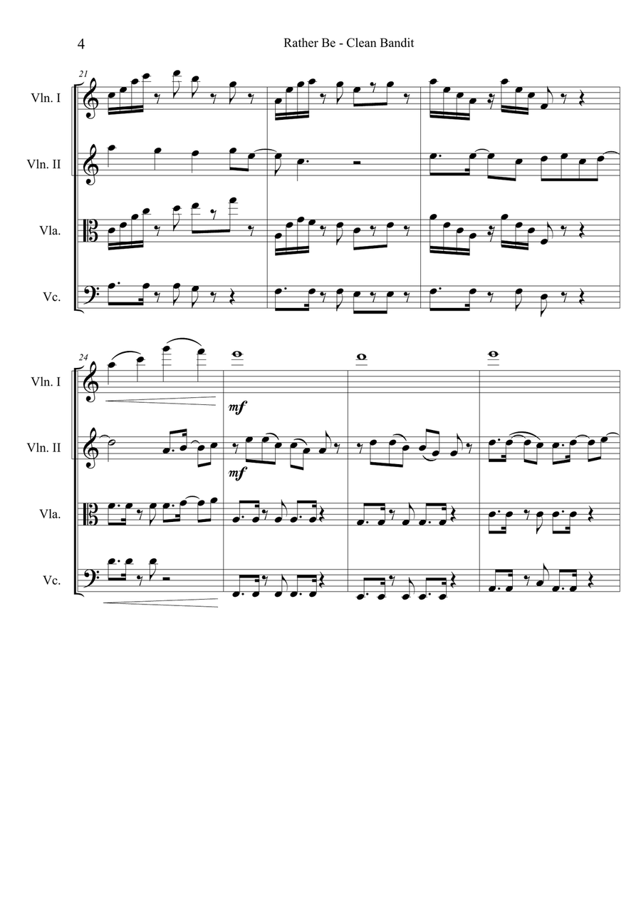 Rather Be Rather Be String Quartet scores gallery preview page 4