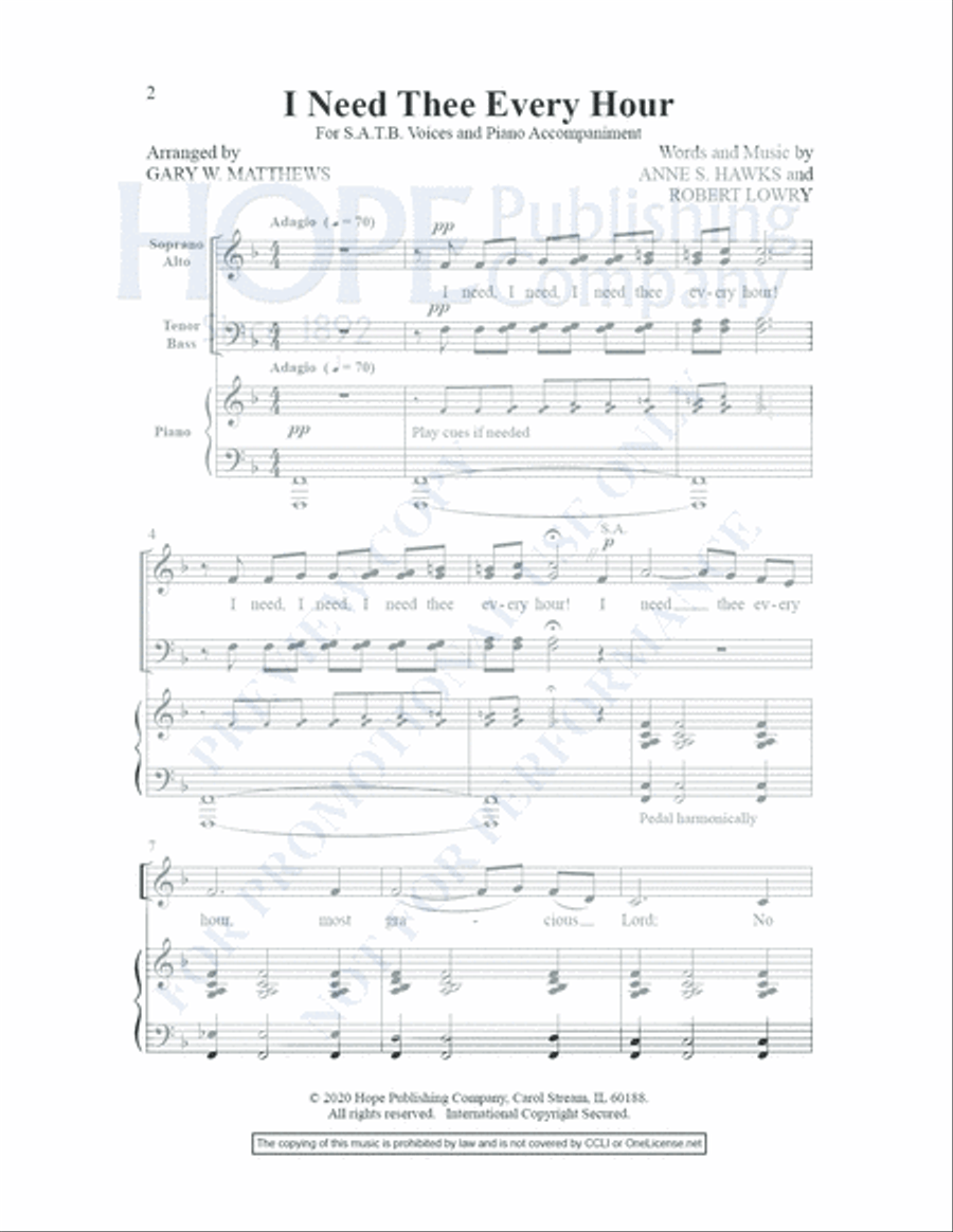 I Need Thee Every Hour 4-Part scores gallery preview page 3