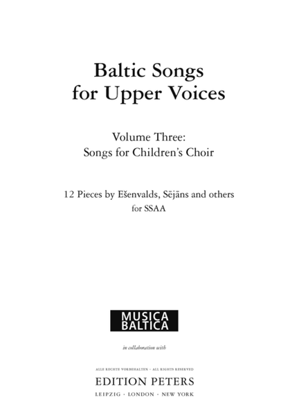 Baltic Songs for Upper Voices for SSAA Children's Choir