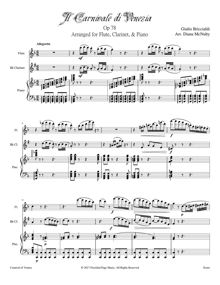 Carnival of Venice (Op.78) For Flute, Clarinet, and Piano Woodwind Duet scores gallery preview page 1