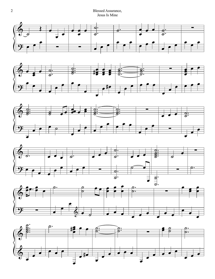 PIANO - Blessed Assurance, Jesus is Mine (Piano Hymns Sheet Music PDF) Piano Solo scores gallery preview page 2