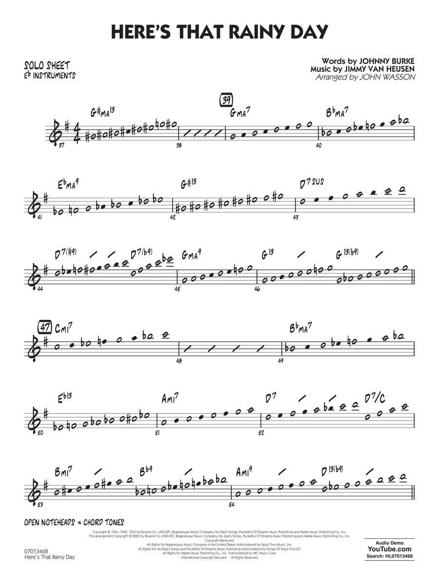 Here's That Rainy Day (arr. John Wasson) - Eb Solo Sheet Jazz Ensemble scores gallery preview page 1
