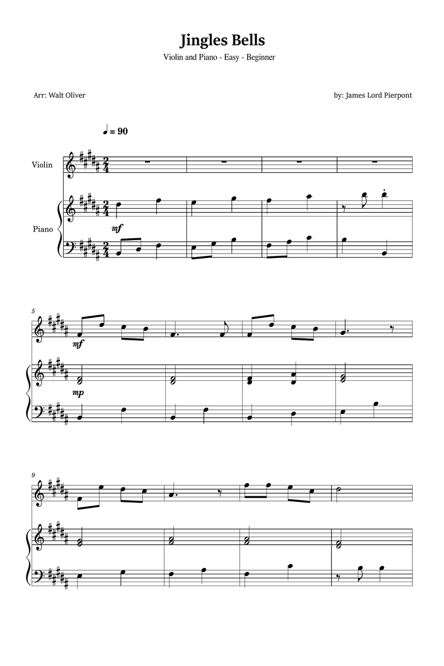 Jingle Bells for Violin and Piano (Easy - Beginner) Violin Solo scores gallery preview page 1