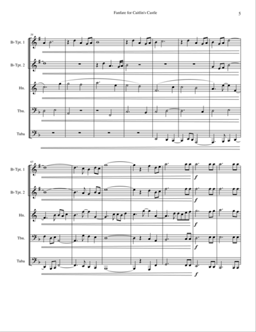 Fanfare for Caitlin's Castle (Brass Quintet) Brass Quintet scores gallery preview page 5