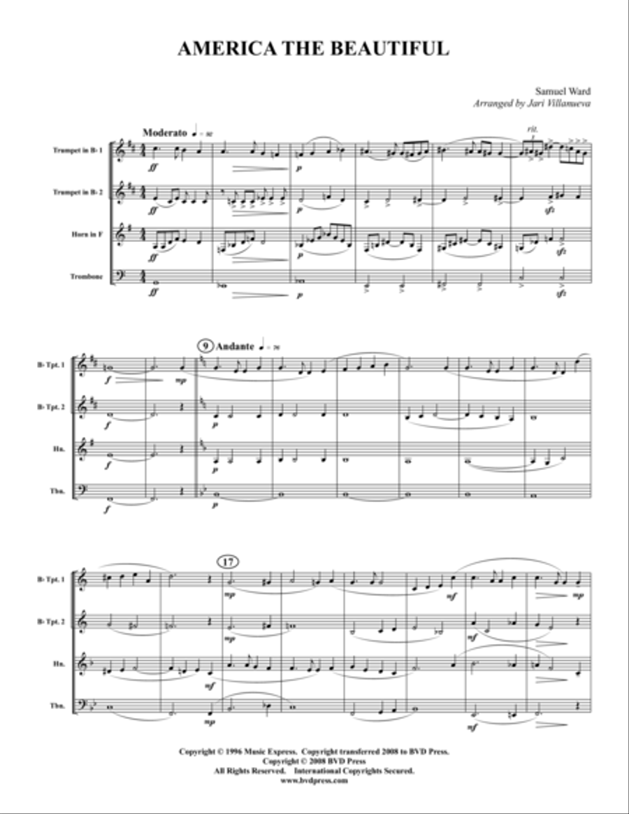 America the Beautiful Brass Quartet scores gallery preview page 1