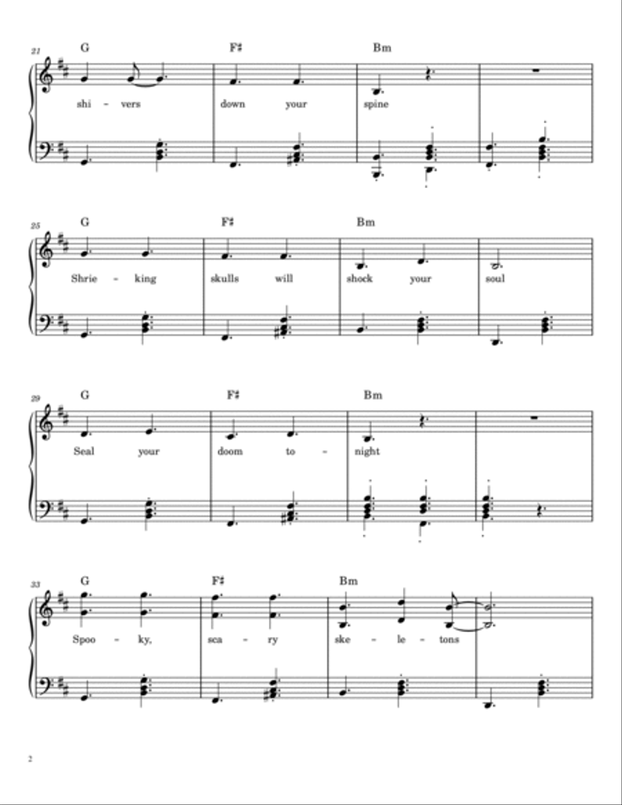 Spooky Scary Skeletons Piano Solo scores gallery preview page 2