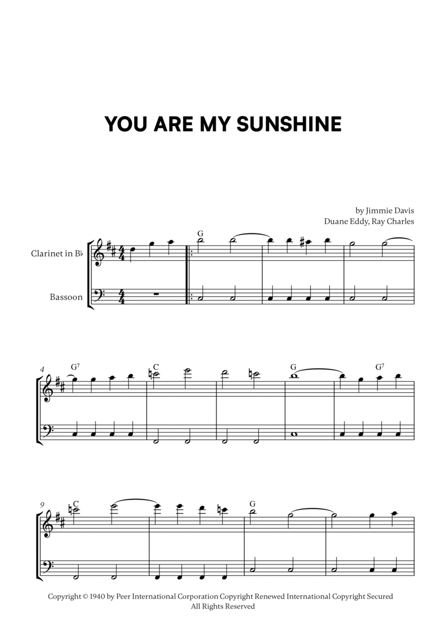 You Are My Sunshine Woodwind Duet scores gallery preview page 1