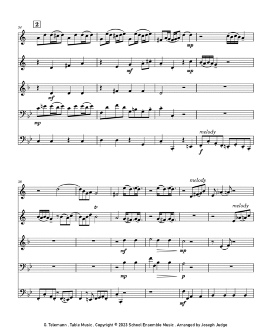 Table Music by Telemann for Brass Quintet in Schools Brass Quintet scores gallery preview page 4