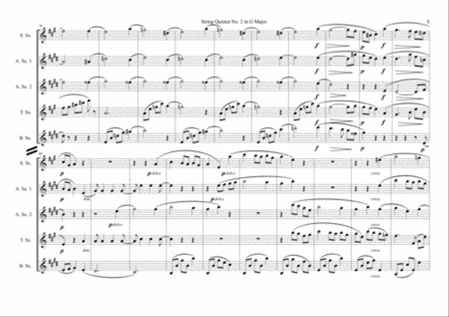 String Quintet N. 2 in G Major III. Un poco allegretto - Johannes Brahms Trans. Iván Sánchez Igles Saxophone Quintet scores gallery preview page 6