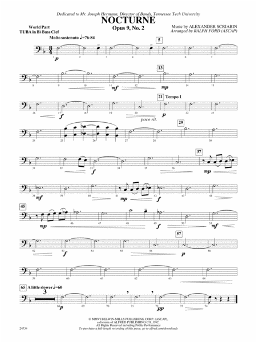 Nocturne (Opus 9, No. 2): (World Part) B-flat Tuba B.C. Concert Band scores gallery preview page 1