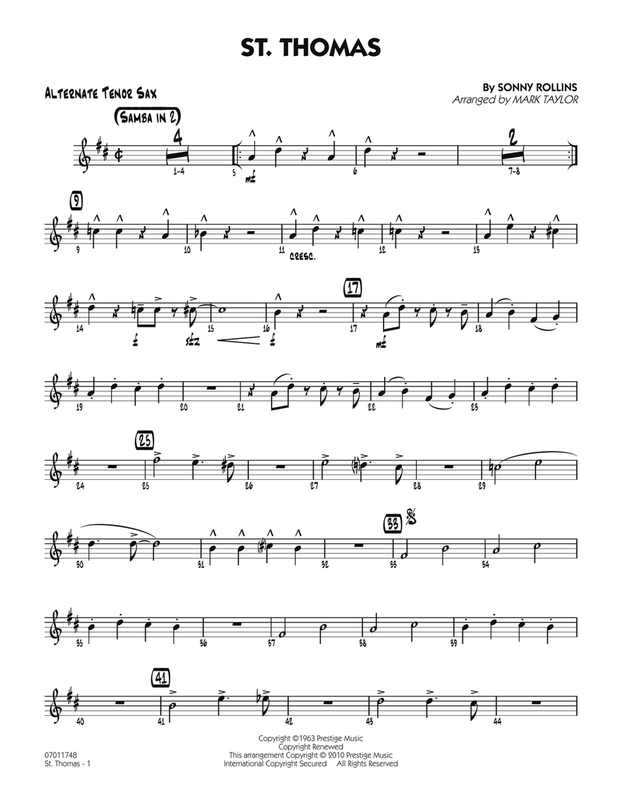 St. Thomas - Alternate Tenor Sax Jazz Ensemble scores gallery preview page 1