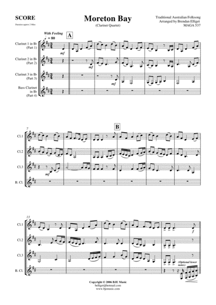 Moreton Bay - Clarinet Quartet Score and Parts PDF image number null