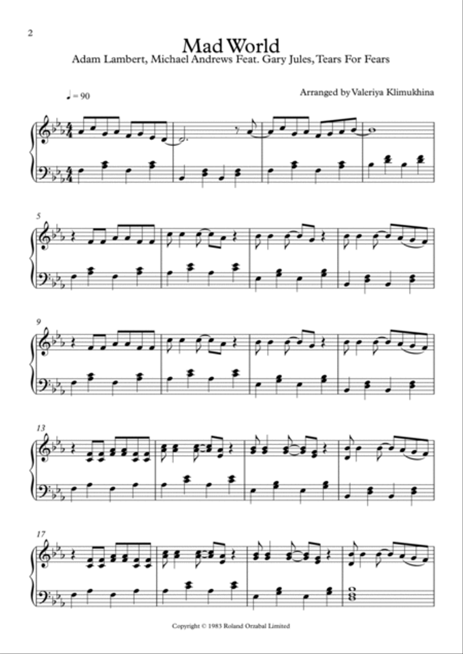 Mad World Easy Piano scores gallery preview page 2
