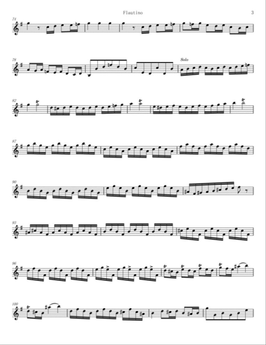 Vivaldi - Flautino Concerto RV 443 - For Flute Solo In G Major - Original Complete Flute Solo scores gallery preview page 3