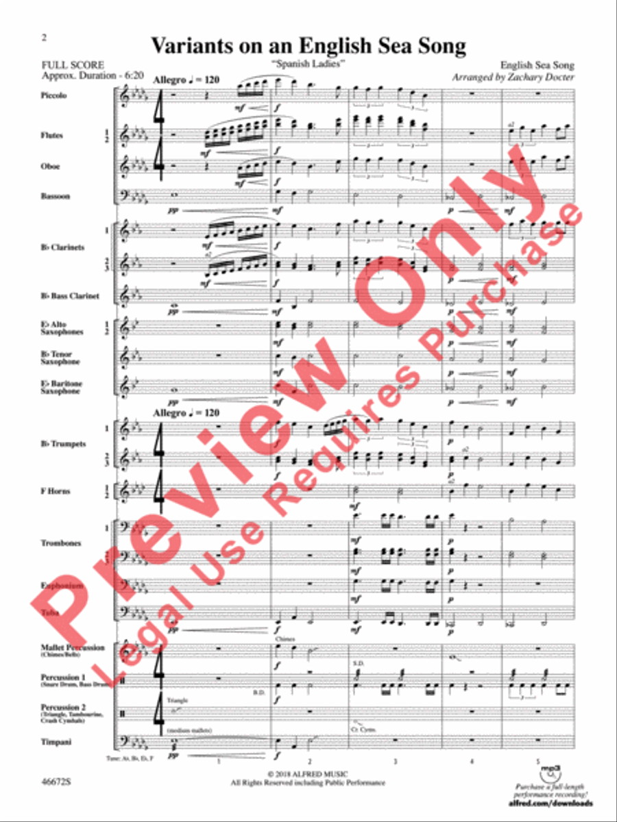 Variants on an English Sea Song Concert Band scores gallery preview page 3