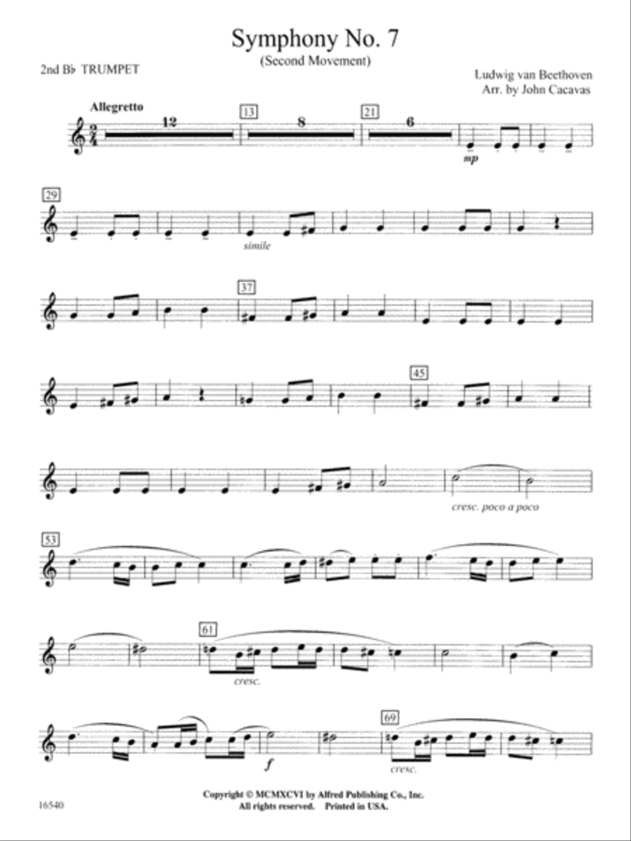 Symphony No. 7 (Second Movement): 2nd B-flat Trumpet Concert Band scores gallery preview page 1