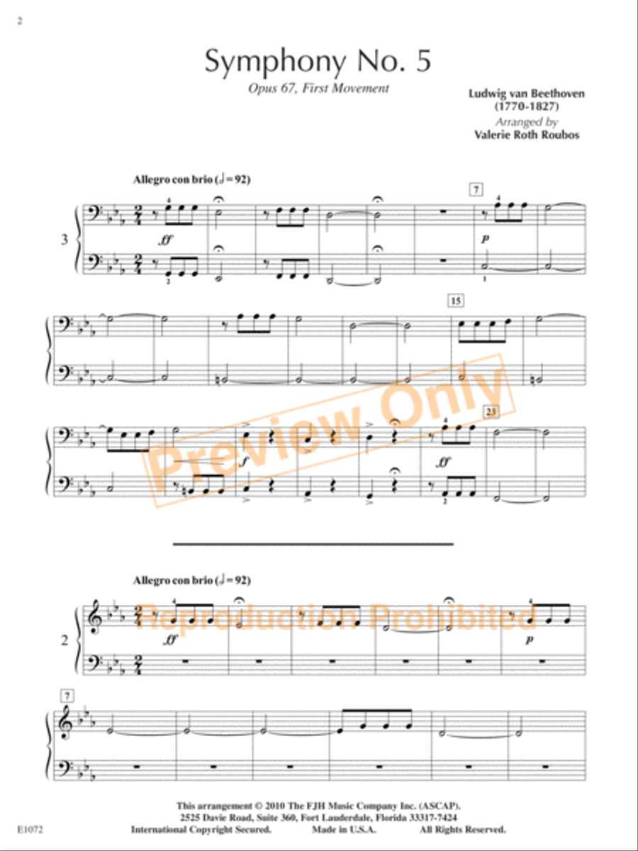 Symphony No. 5, Opus 67, First Movement (NFMC) Piano scores gallery preview page 3