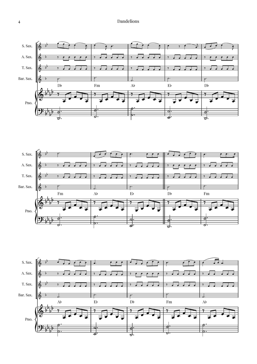 Dandelions Saxophone Quartet scores gallery preview page 4