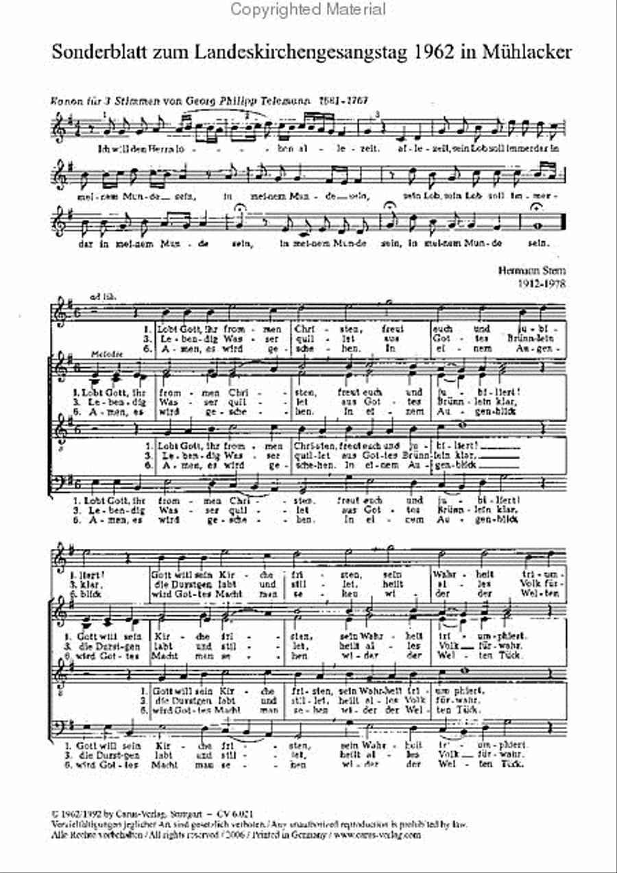 Papa: Sanctus; Stern: Lobt Gott; Telemann: Ich will den Herren Score scores gallery preview page 2