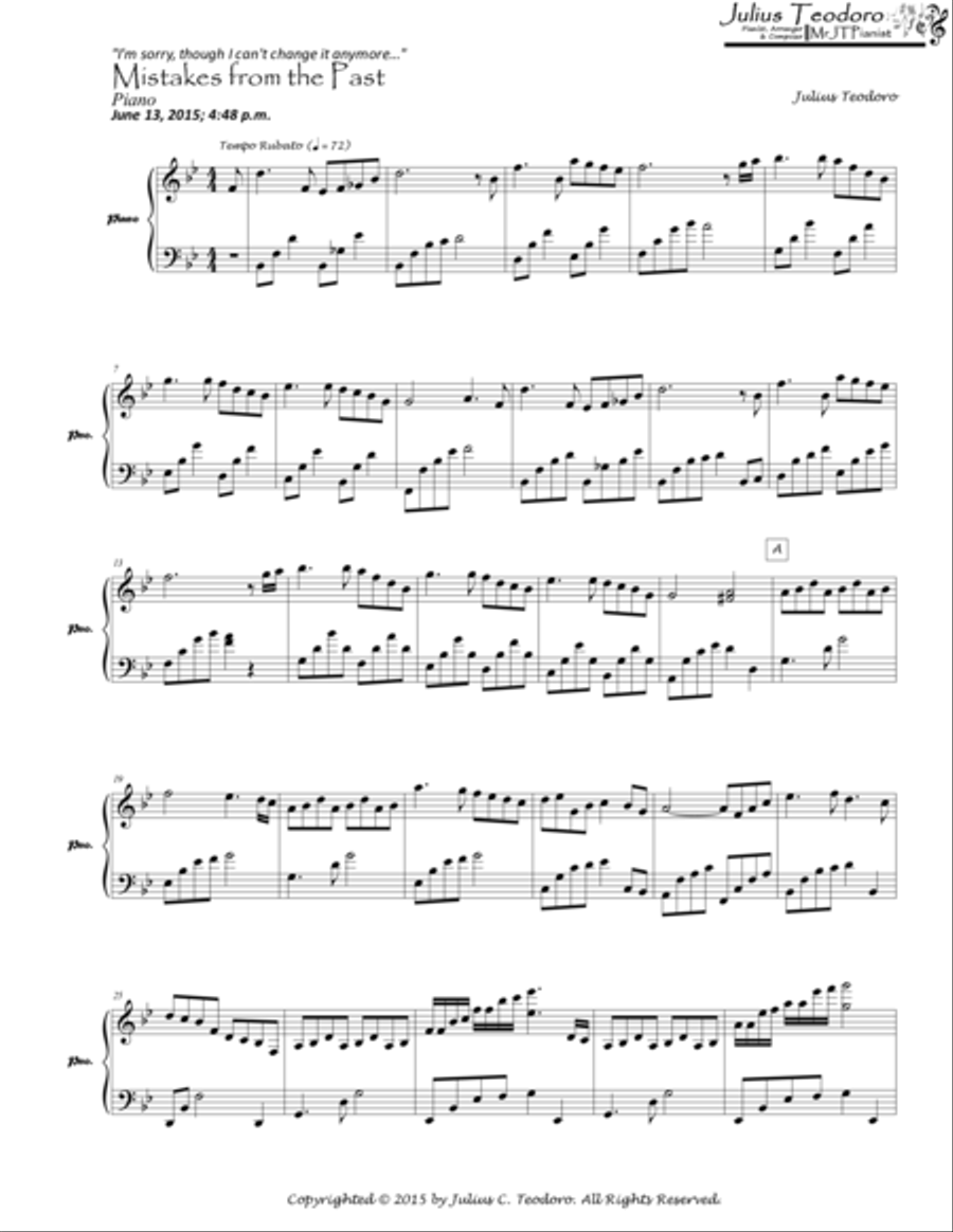 Mistakes from the Past Piano Solo scores gallery preview page 1