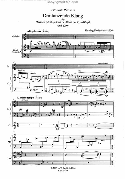 Der tanzende Klang (2000) -für Marimba und Orgel-