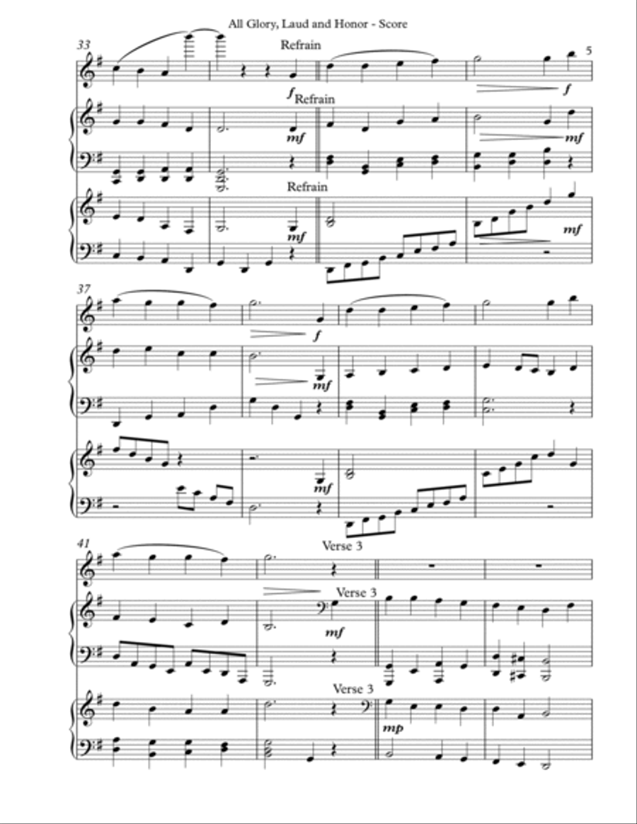 All Glory, Laud and Honor Trio for Violin, Harp and Piano Pedal Harp scores gallery preview page 5