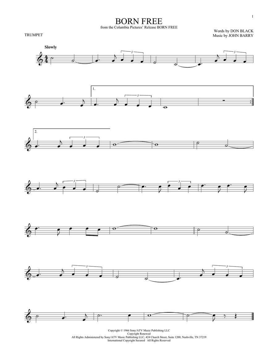 Born Free Trumpet Solo scores gallery preview page 1