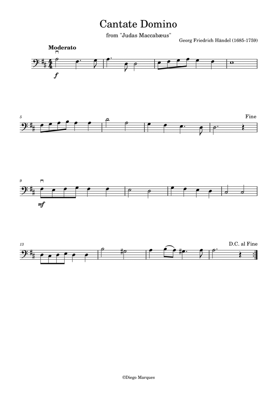 Cantate Domino in D Cello Solo scores gallery preview page 1